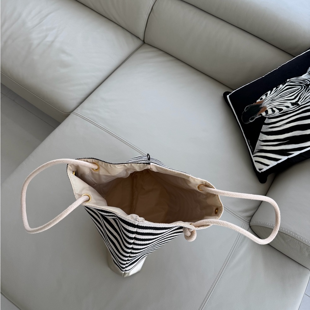 Striped Black and White Tote Bag - Picture 3 of 4